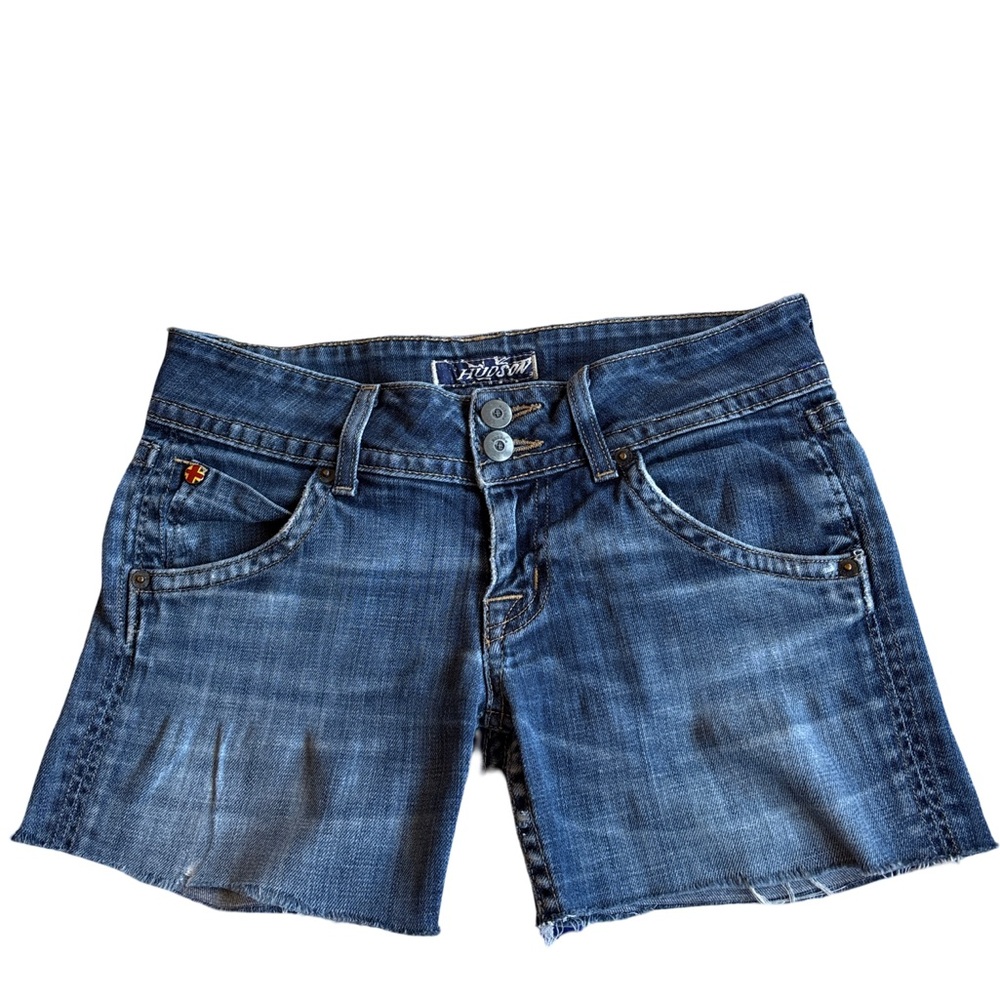 Hudson Jeans Blue Jean Shorts Frayed Hem Low Rise Size 26